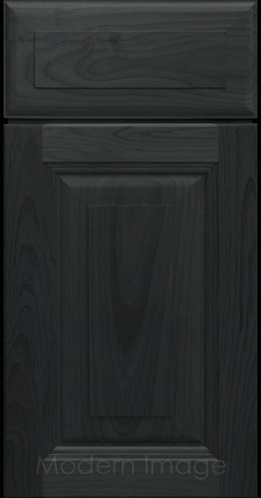 Durango raised panel cabinet door in a Night Sky stain featuring a stepped molded frame.